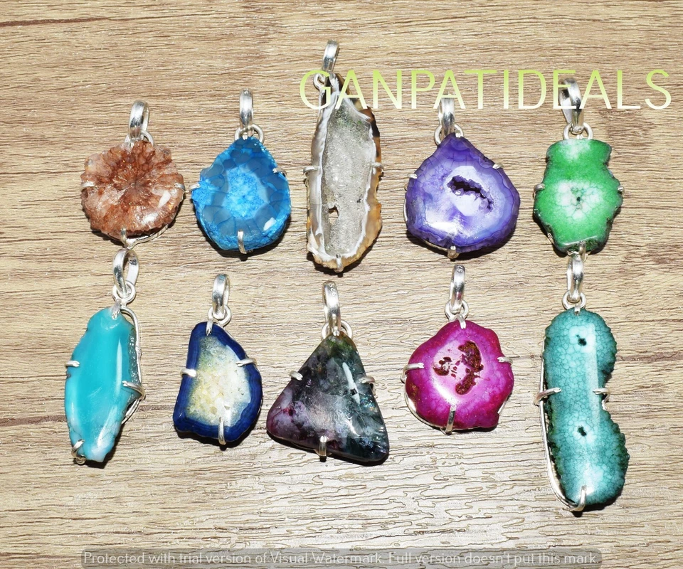 NOVO A GRANEL!! Lotes de 10 pçs de pingentes de beleza de pedras preciosas drusas folheadas a prata 925 - Imagem 2 de 4