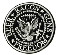 Beer, Bacon, Guns, Freedom Patch Embroidered Hook Loop Applique Funny Sayings