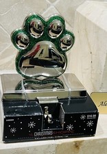 Christmas Rhinestones Green Glitter Silver Paw Print Metal Stocking Holder New