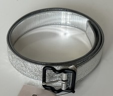 NWT 450 Bottega Veneta Craque Metallic Leather Silver Belt 40/100 IT 691233