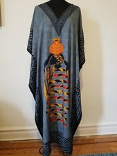Kaftan Dress Gipsie Blue Beach Hippie Gown Women one Size Fits All Tunic Top