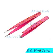 2pcs Eyebrow Tweezers/Set - Best Stainless Steel Plucking Hair Pink  Black 