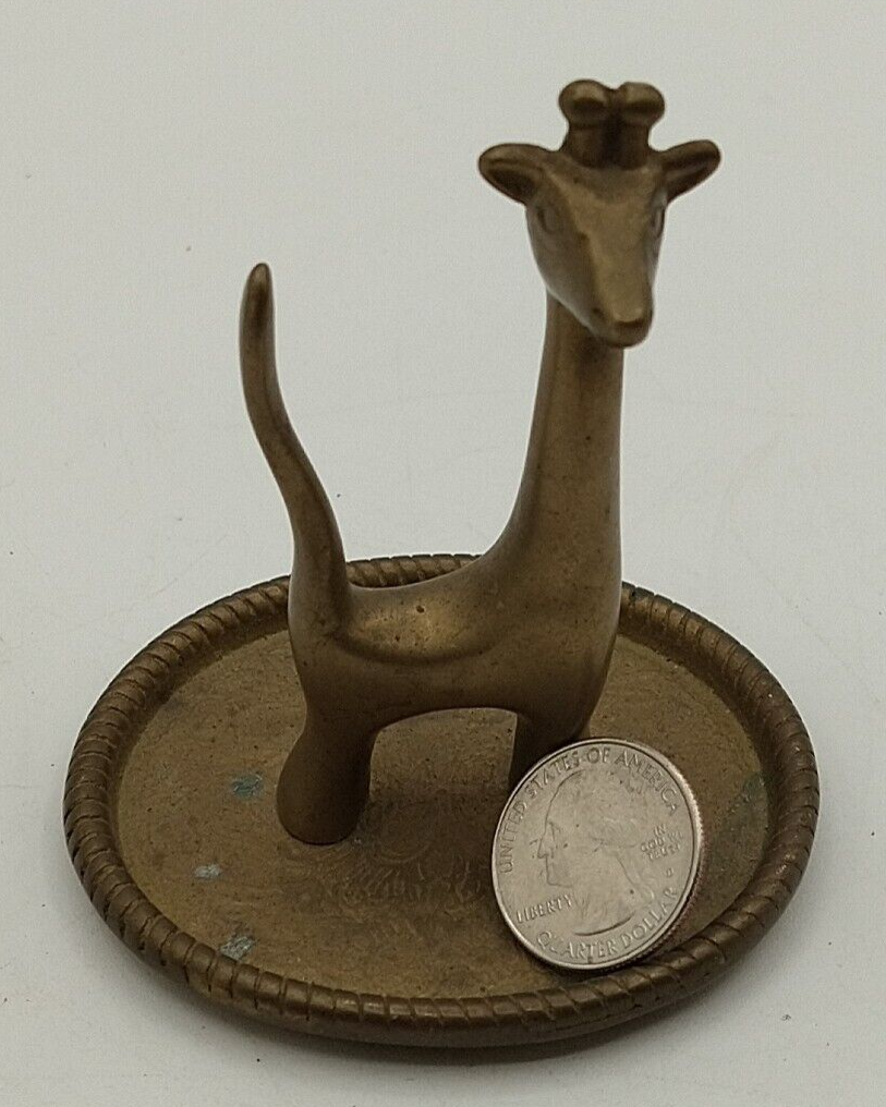 Vtg India Solid Brass Giraffe Ring Holder Charm Jewelry Organizer Trinket  Tray