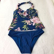Cupshe Blue Ruffle Tankini Set NWT Tank Top and Bikini Swimsuit Sz Small