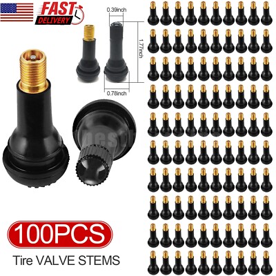 100Pcs Car Auto TR 413 Short Rubber Tubeless Snap-In Tyre Tire Valve Stems Black