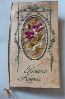 Ancienne Carte Vœux Nouvel An 1927 Fleurs Pensees Brodee Sur Support Transparent Ebay