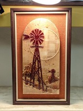 Vintage Art Picture Mid Century Farm Windmill Depke Andres Framed Velvet Mache