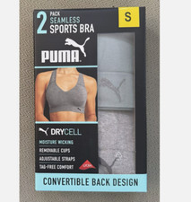 Puma Women's Seamless Sports Bra 2 Pack, Green/Grey, Size S