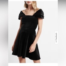 Express Women's NWT Velvet Off The Shoulder Mini Fit & Flare Black Dress Size M