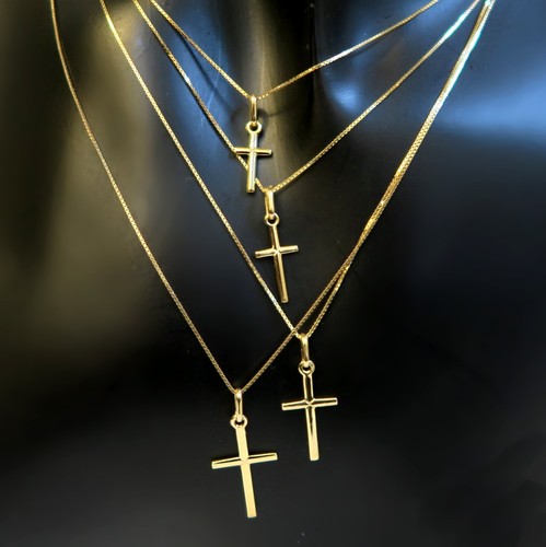 ECHT GOLD *** Schlichter Kreuz Anhänger  glänzend Kette Kreuzkette - Picture 1 of 13