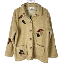 Vintage Teddi Embroidered Jacket 90s Womens Fall Leaf Shacket Tan Size Large