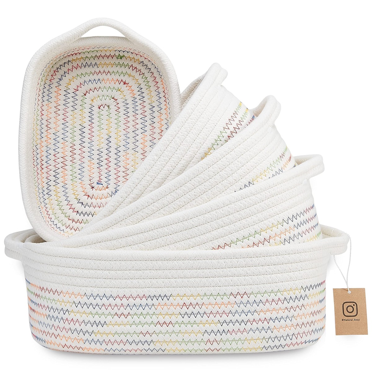 Dapper Styles Cotton Rope Woven Basket With Handles For Shelves Toys Book Cloth Storage Baskets Organizing 13 5 X 11 9 Yellow 17x13x7 5