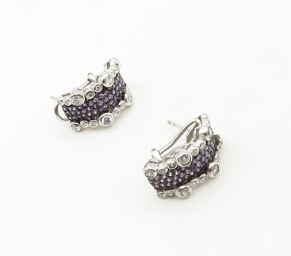 925 Sterling Silver Shiny Purple & White Cubic Zirconia Drop