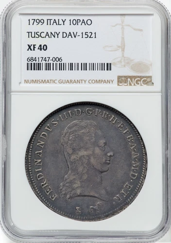 ITALY/ITALIAN STATES TUSCANY 1799 1 FRANCESCONE SILVER COIN, NGC CERTIFIED XF40