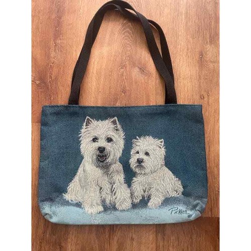 White Westie Terrier Yorkie Jacquard Woven Tapestry Tote Bag - 第 1/2 張圖片