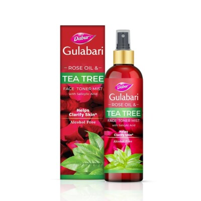 Dabur Gulabari Rose Oil & Tea Tree Face Toner Mist, Tightens and Refines Pores.