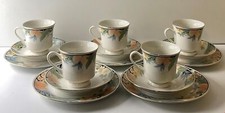 Set of 15 Hebei Porcelain Orange FLoral Patterned Tea Cups, Saucers and Plates