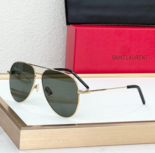 SAINT LAURENT CLASSIC 11 Gold Frame / Dark Green Lens Aviator Sunglasses Luxury