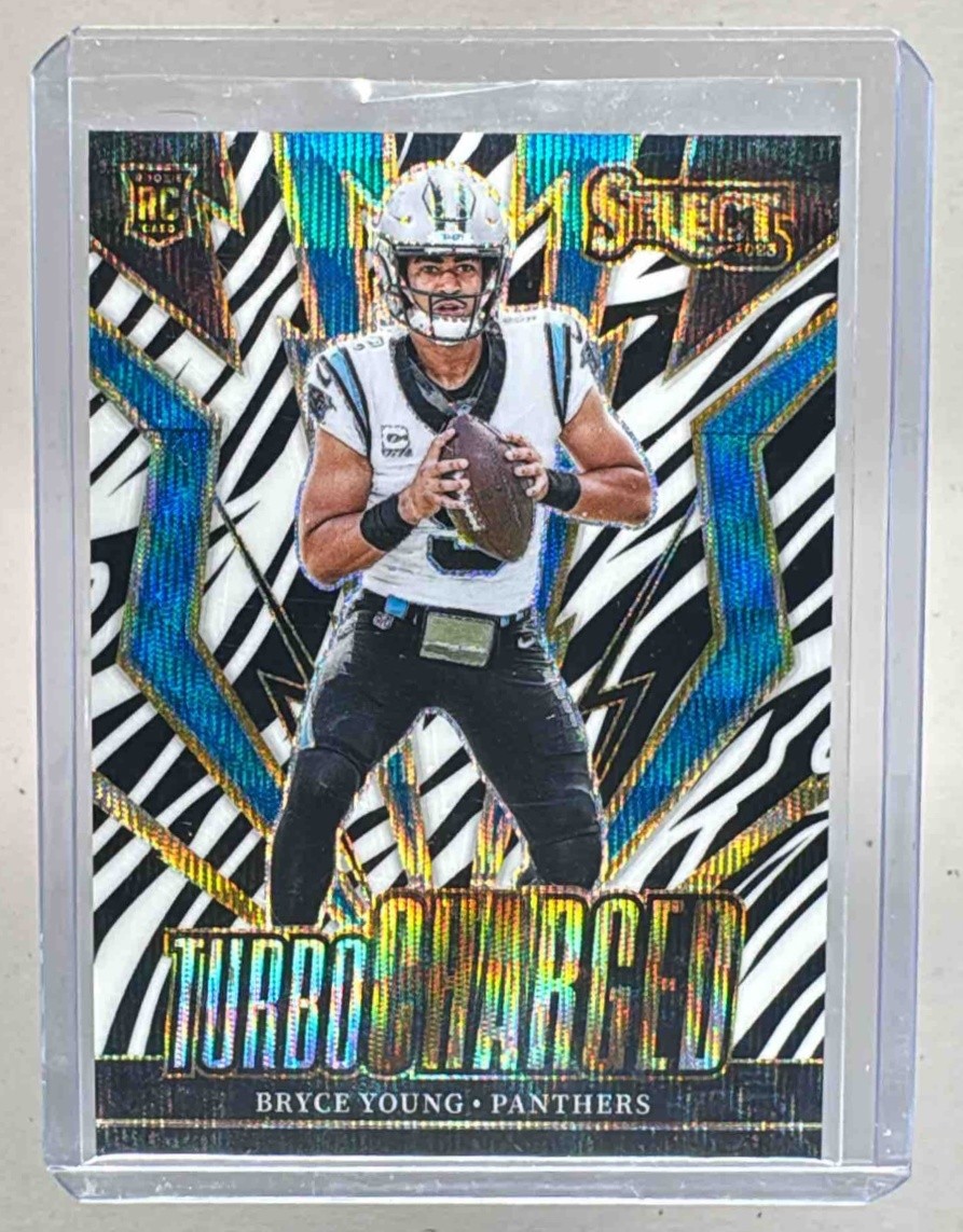 Bryce Young 2023 Panini Select #TUR-BYO Zebra Prizm Turbocharged Rookie RC