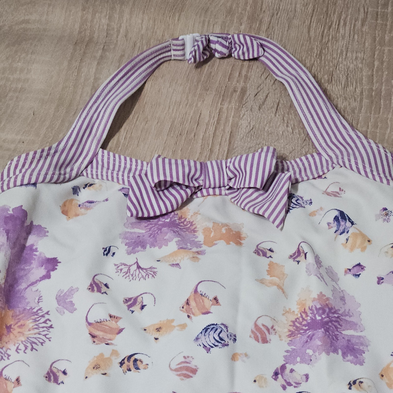 Janie And Jack Girls Size 7 Striped Coral Reef One Piece Swimsuit Purple Fish