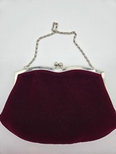 Bloomingdale s Burgundy Velvet Rhinestone Kisslock Evening Clutch EUC