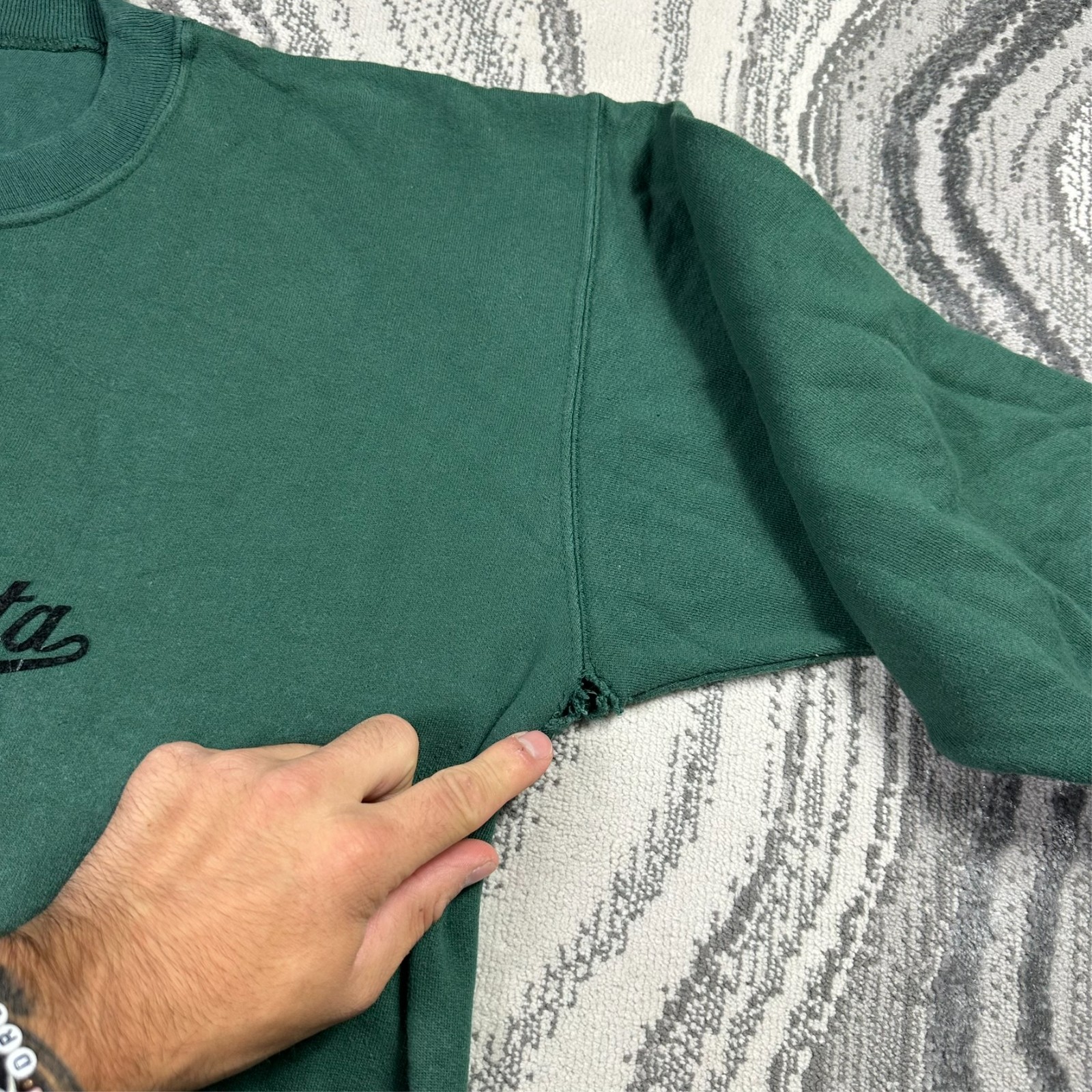 VTG Bukta 90's Forest Green Black Script Medium Distressed Crewneck Sweatshirt image 6