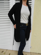 Luxus Strickjacke Long Cardigan Gr. XS 34 36 Strickmantel Wolle Alpaca Schwarz