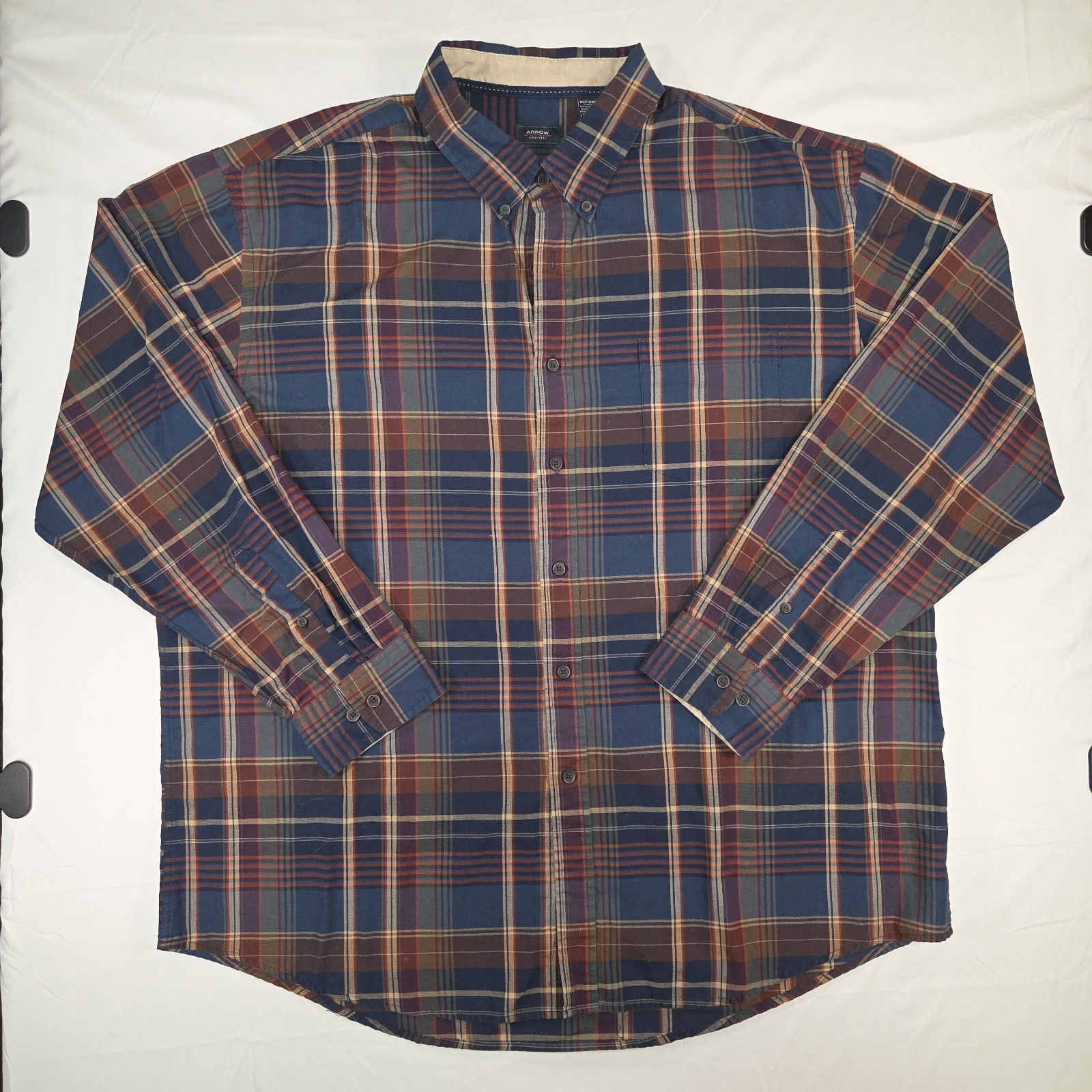 Arrow Navy/Red/Tan Plaid Longsleeve Flannel Button Down Shirt - Men's XXL