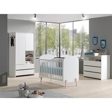Pack - Lit Bébé 60x120cm, Commode, Plan à Langer & Armoire 2 Portes "Kiddy" Blan