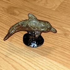 Vtg Handcrafted Clay Pottery Dolphin Figurine Primative Folk Art Ocean Sea