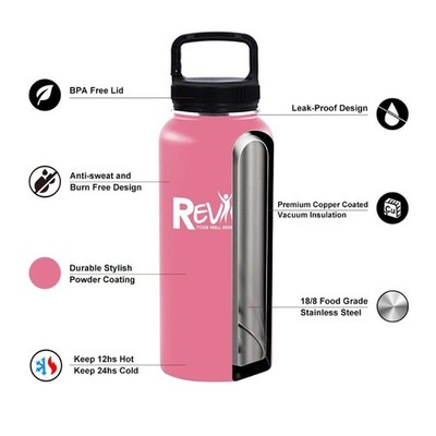 New Revive Life Insulated BPA-Free Prem Vacuum Insulation Water Bottle 32oz Pink