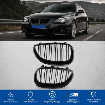 Klavierschwarz Kühlergrill Nieren Doppelsteg Grill für BMW 5er E60 E61 M5 04-09