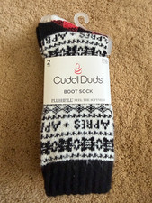 CUDDL DUDS Women's Plushfill Boot Socks Gray Black Size 4-10 2 Pair