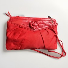 Vintage 70s 60s Red Vinyl Grosgrain Clutch Purse Bag Rose Retro Pinup Rockabilly