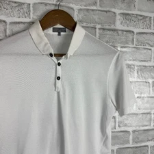 LANVIN Designer Pure White Jacquard Knit Collared Polo Shirt Mens Small