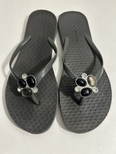 Lindsay Phillips Kelli Jeweled Women's Size 8 Dark Gray Flip Flop Sandals Shoes