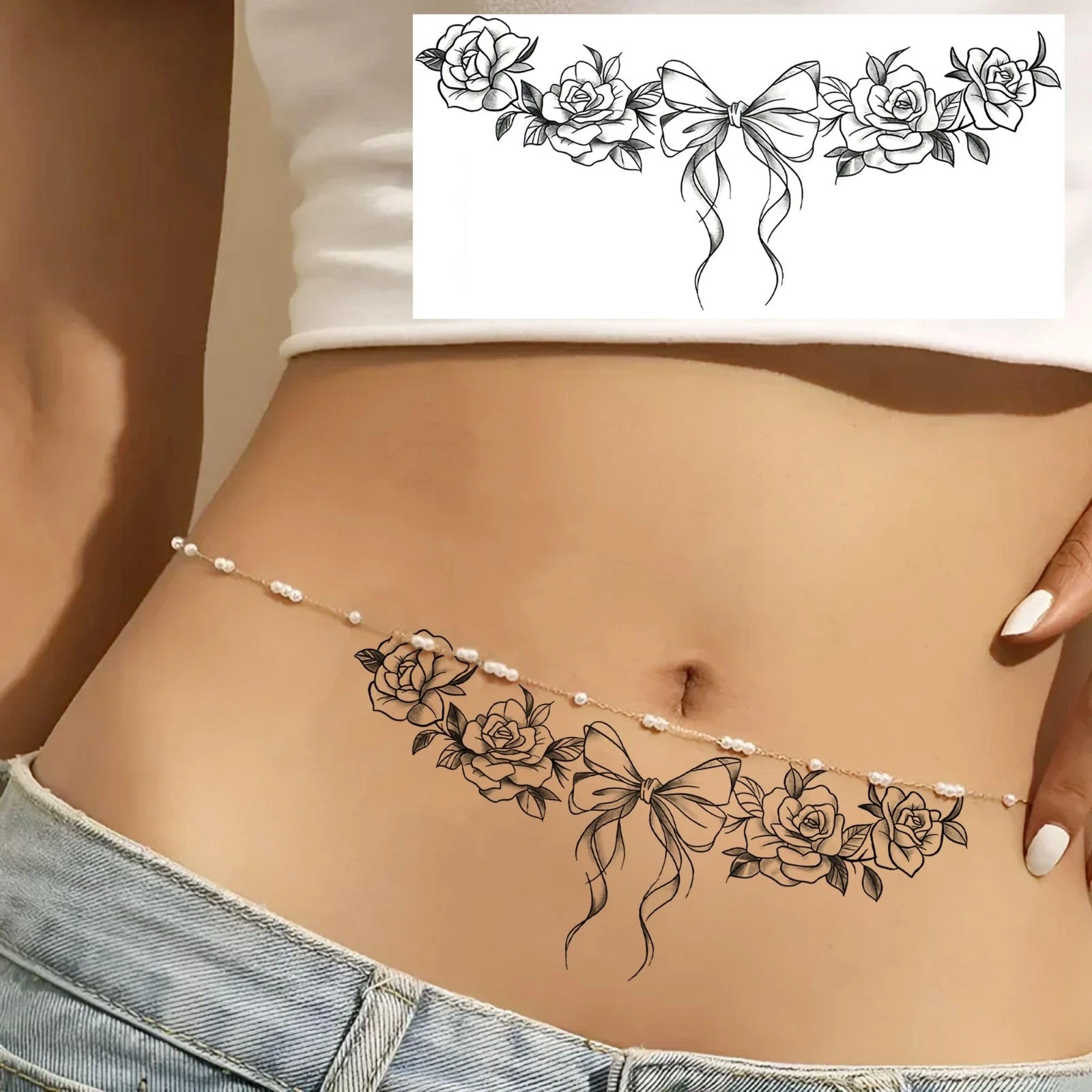 8 Sheets Tramp Stamp Waist Tattoos Lotus Butterfly Temporary Tattoos For - product detail image 6