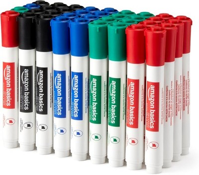 Amazon Basics Low-Odor Dry Erase Whiteboard Markers, Chisel Tip, 4 Assorted
