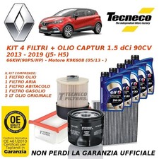 KIT TAGLIANDO 4 FILTRI + OLIO ELF PER RENAULT CAPTUR 1.5 dCi 90CV 2013 - 2019