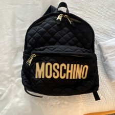 Moschino Quilted Black Backpack Gold Logo Adjustable Straps Dust Bag
