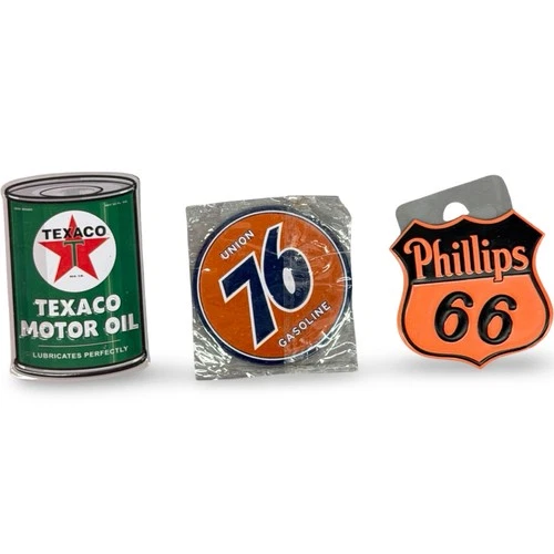 3 Retro Gas Station Fridge Magnets Texaco Motor Union 76 Phillips 66 Vintage