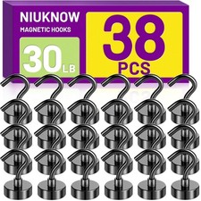 38Pack Heavy Duty Magnetic Hooks, 30LBS Powerful Black Metal Neodymium Magnets H