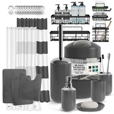 Bathroom Accessories Set - 28PC Bathroom Set with Adhesive Corner Shower Cadd...