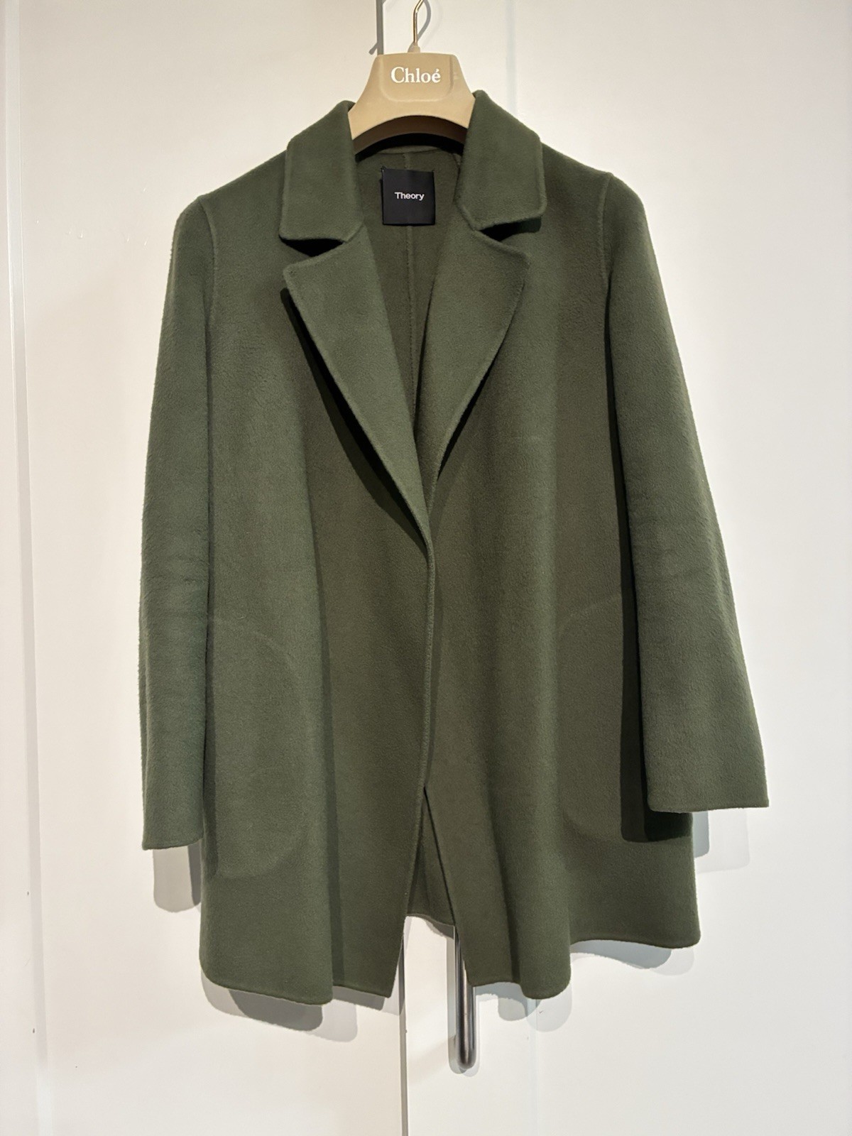 Theory P “Clairene” Cashmere-Wool Open-Front Coat – Loden Green $895