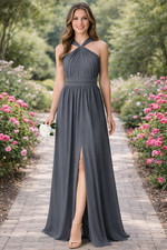 Bill Levkoff Gray Bridesmaid Gown Sz 10 NWT Floor Length Dress Sample Hem Detail