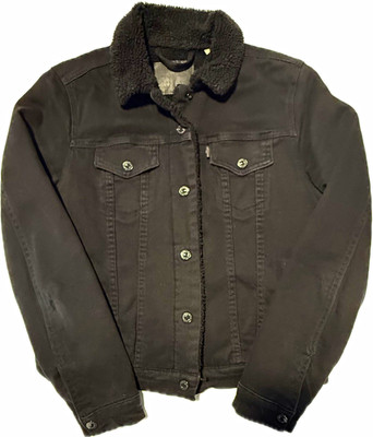 Levi s Women s Black Denim Jacket Sherpa Lined Trucker Medium