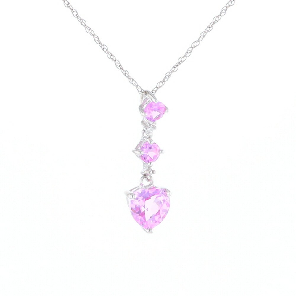 Synthetic Pink Sapphire Dangle Heart Necklace GVM8524