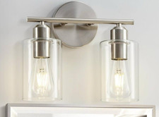 2 Light Brushed Nickel Bathroom Vanity Light Clear Glass Shades Wall Fixture