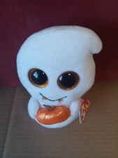 TY BABY BEANIE BOOS~SCREAM THE HALLOWEEN PUMPKIN GHOST 6" Candy Corn Fangs 