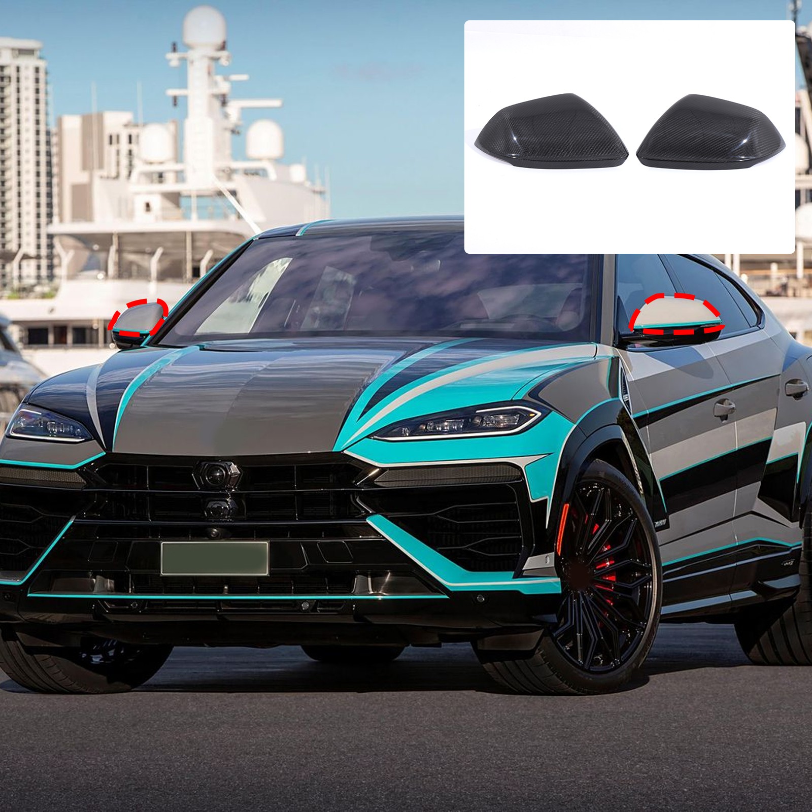 Carbon Fiber Side Wing Mirror Cover +Door Handle Trim For Lamborghini Urus 2018+